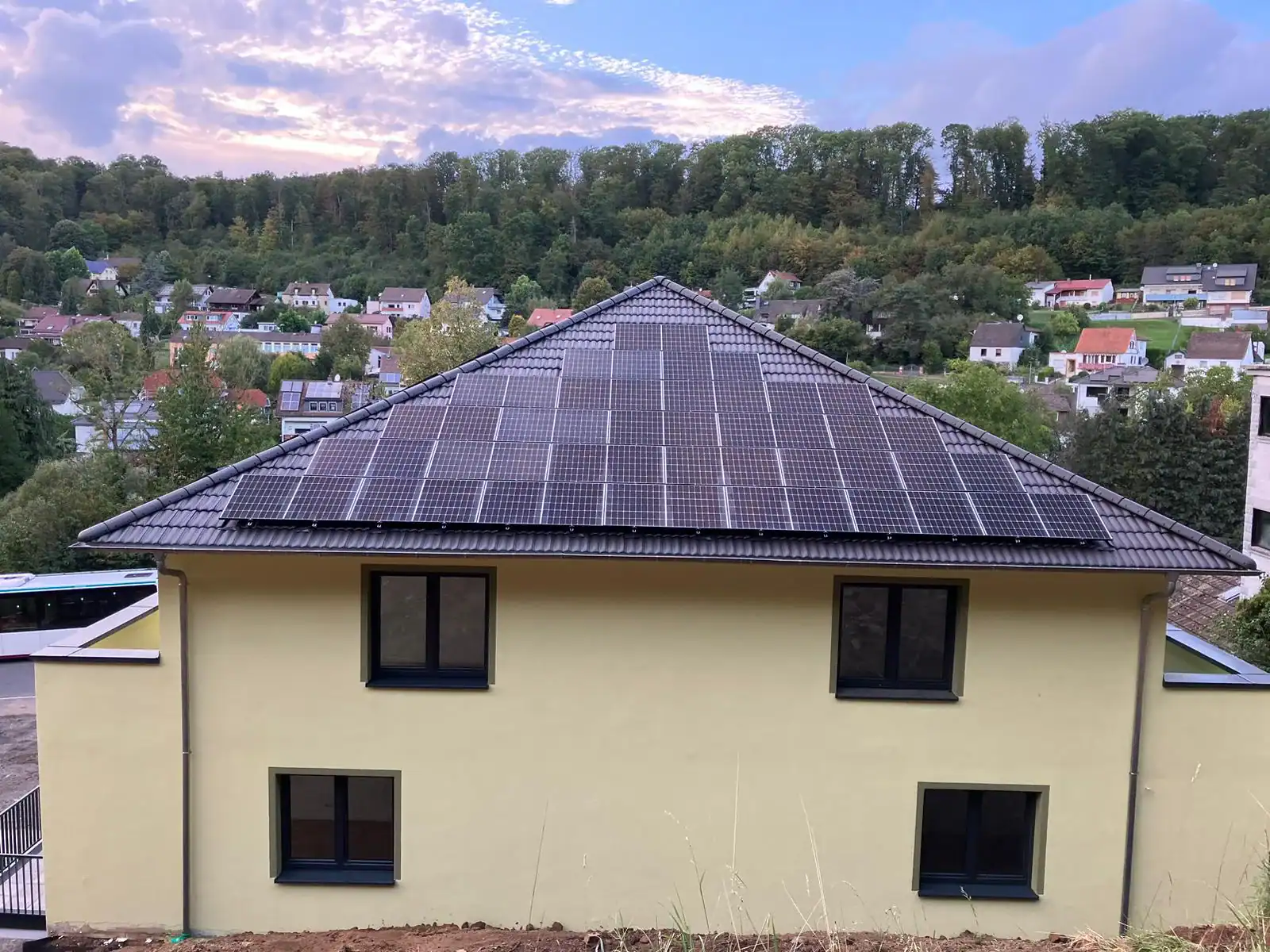Solar panel installation on residential roof in Sachsen-Anhalt, Germany.