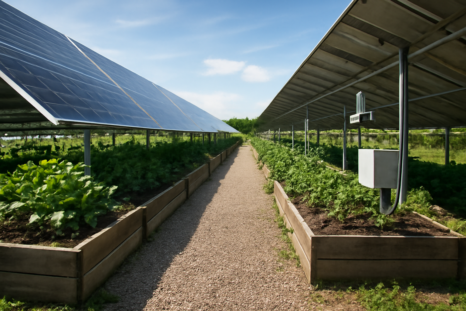 Solpaneler och växthusträdgård på Solar Plus Garden.