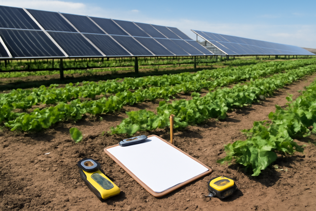 Panneaux solaires et capteurs de sol dans un contexte agricole durable.