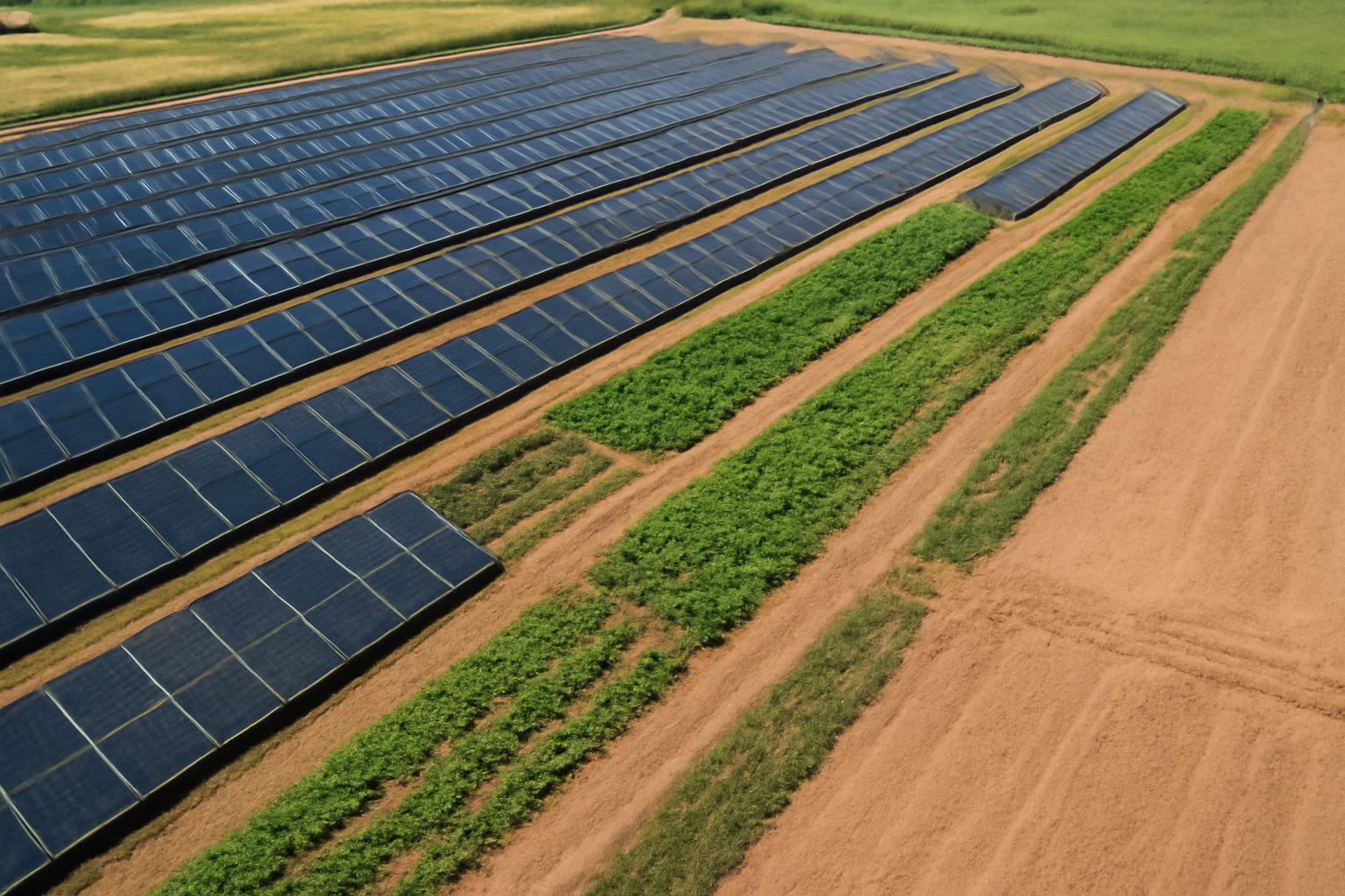 Großer Solarpark in ländlicher Gegend zur nachhaltigen Energieerzeugung.
